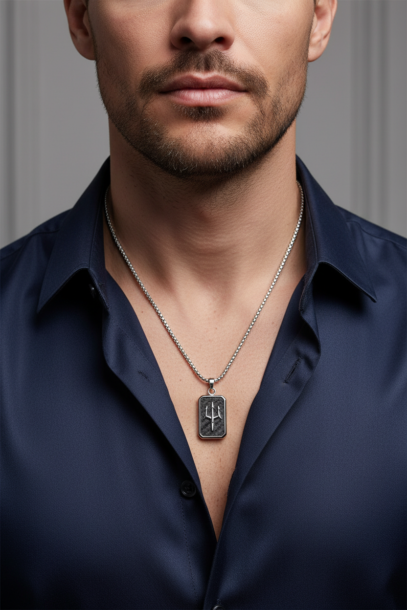 Collana Uomo Targhetta Tridente in Acciaio - AMEN