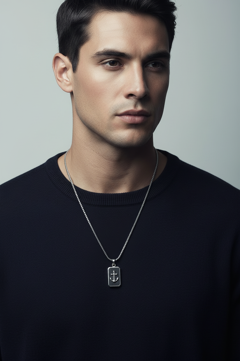 Collana Uomo Targhetta Ancora in Acciaio - AMEN
