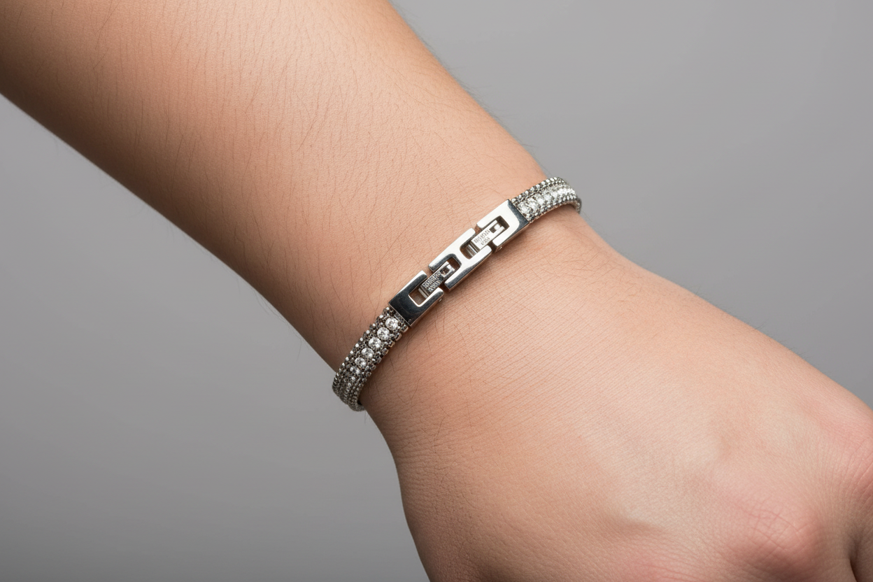 Bracciale Uomo Tennis in Acciaio con Zirconi Bianchi - AMEN