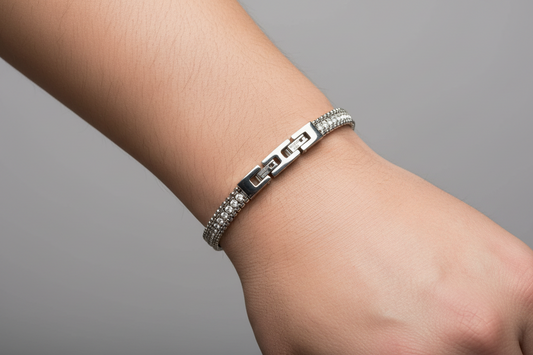 Bracciale Uomo Tennis in Acciaio con Zirconi Bianchi - AMEN