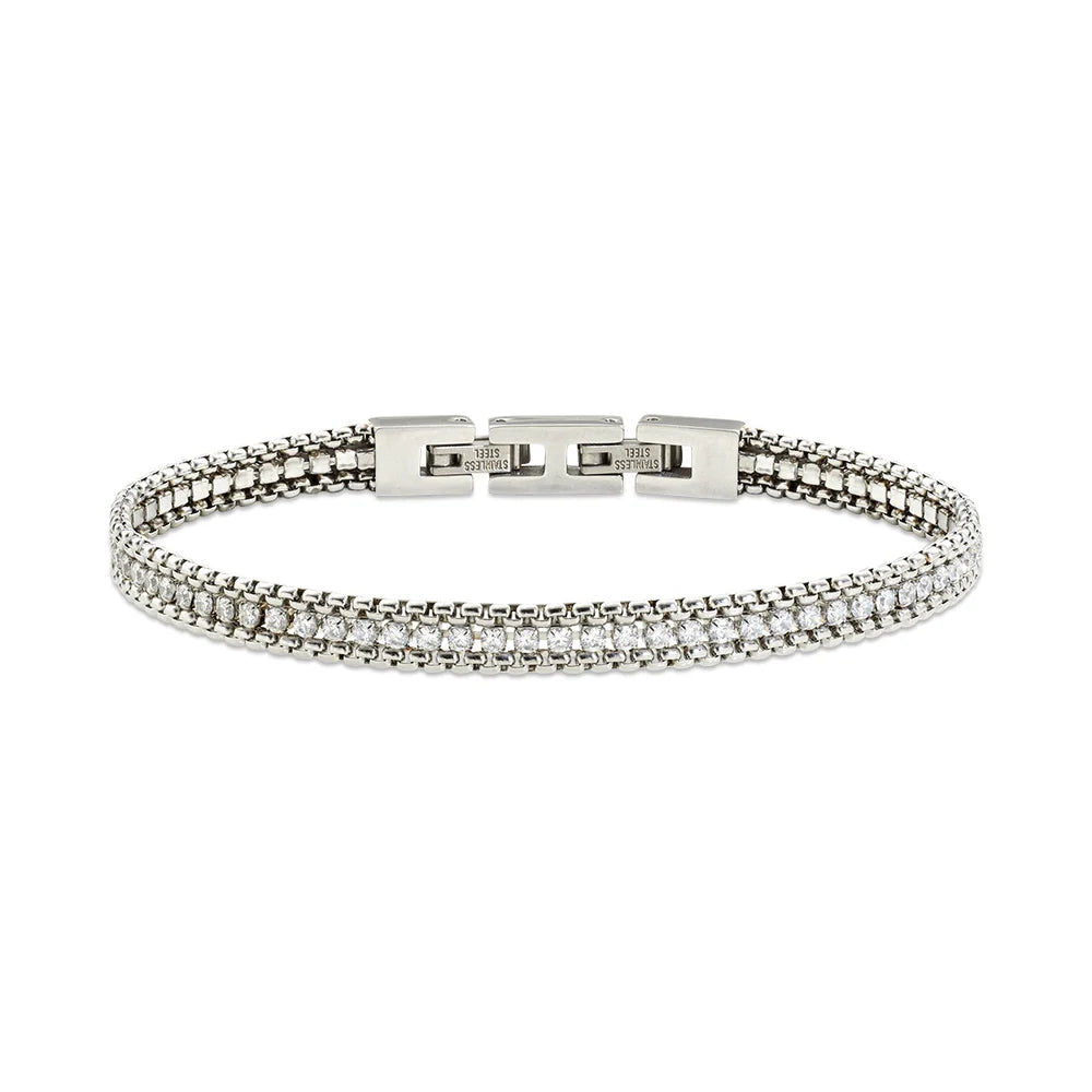Bracciale Uomo Tennis in Acciaio con Zirconi Bianchi - AMEN
