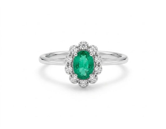 Anello Solitario in Oro Bianco 18kt Verde Smeraldo - LUCCIOLE