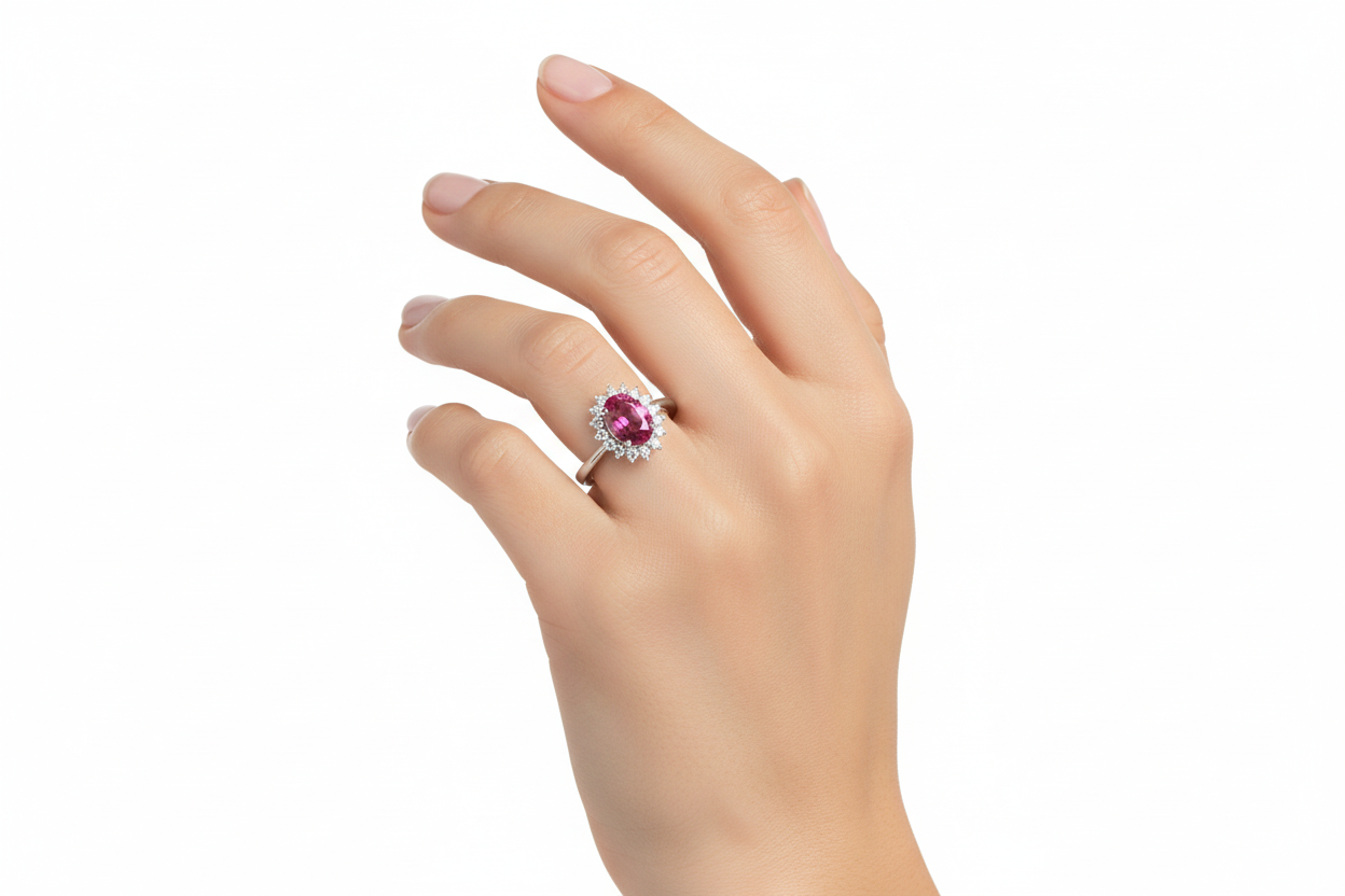 Anello Donna Lady in Argento con Pietra Rossa e Zirconi - AMEN