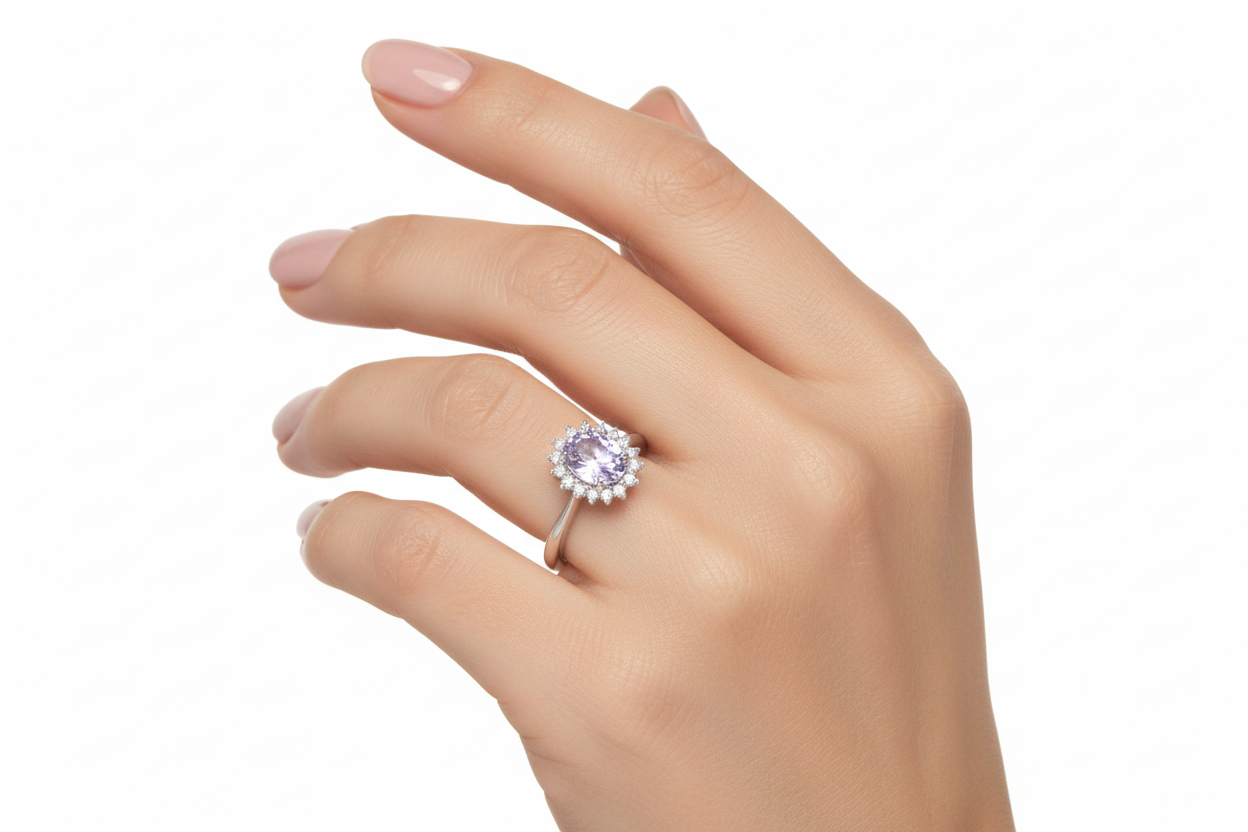 Anello Donna Lady in Argento con Pietra Lavanda e Zirconi - AMEN