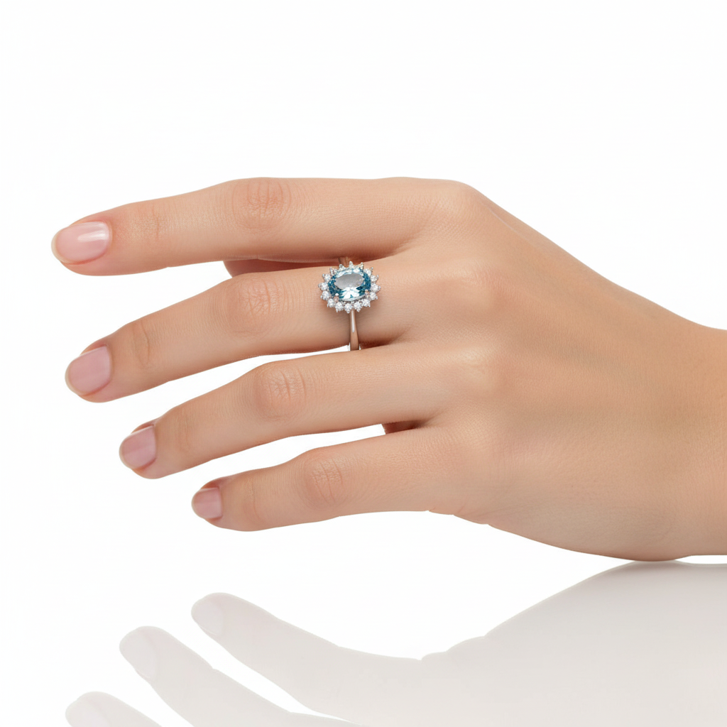 Anello Donna Lady in Argento con Pietra Azzurra e Zirconi - AMEN