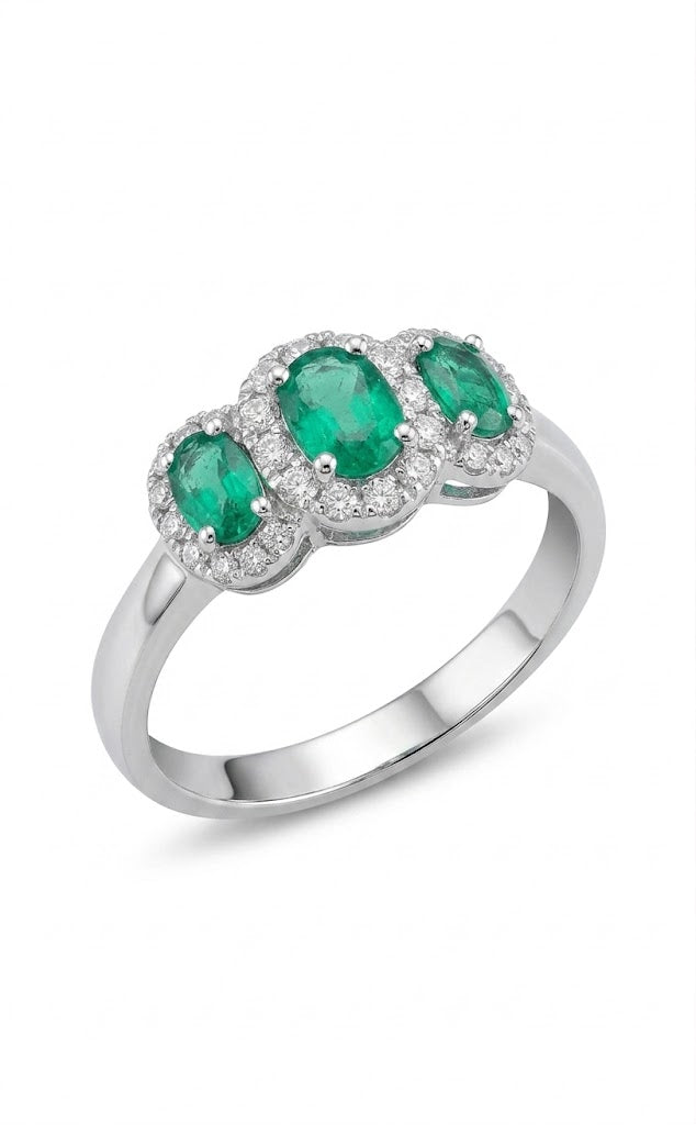 Anello Trilogy in Oro Bianco 18kt Verde Smeraldo - LUCCIOLE