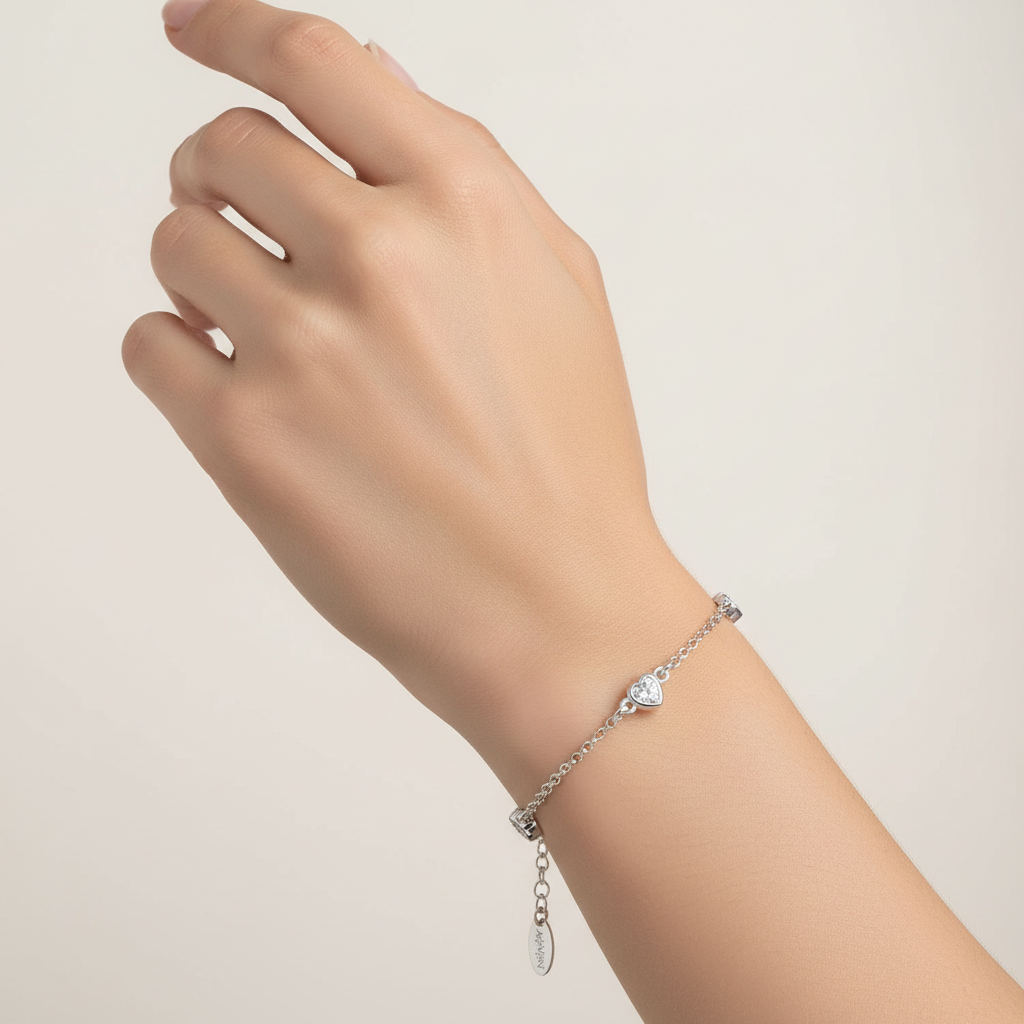 Bracciale Donna Cinque Cuori Bianchi in Argento - AMEN