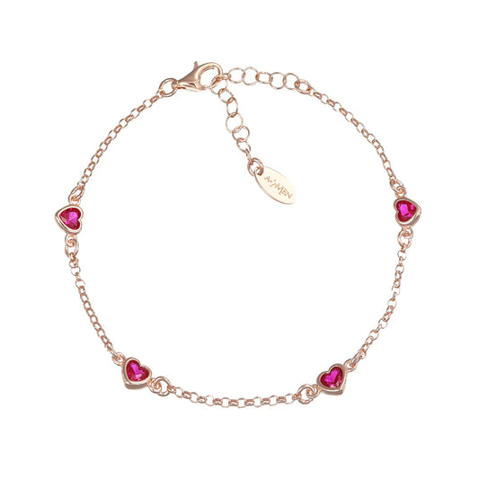 Bracciale Donna Cinque Cuori Rubino in Argento - AMEN