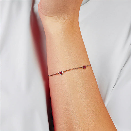 Bracciale Donna Cinque Cuori Rubino in Argento - AMEN