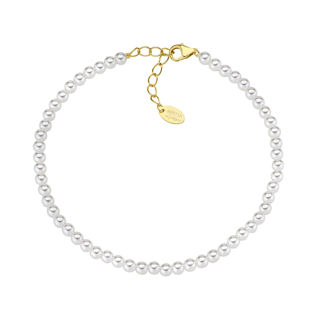 Bracciale Donna in Argento Dorato con Perle Bianche - AMEN