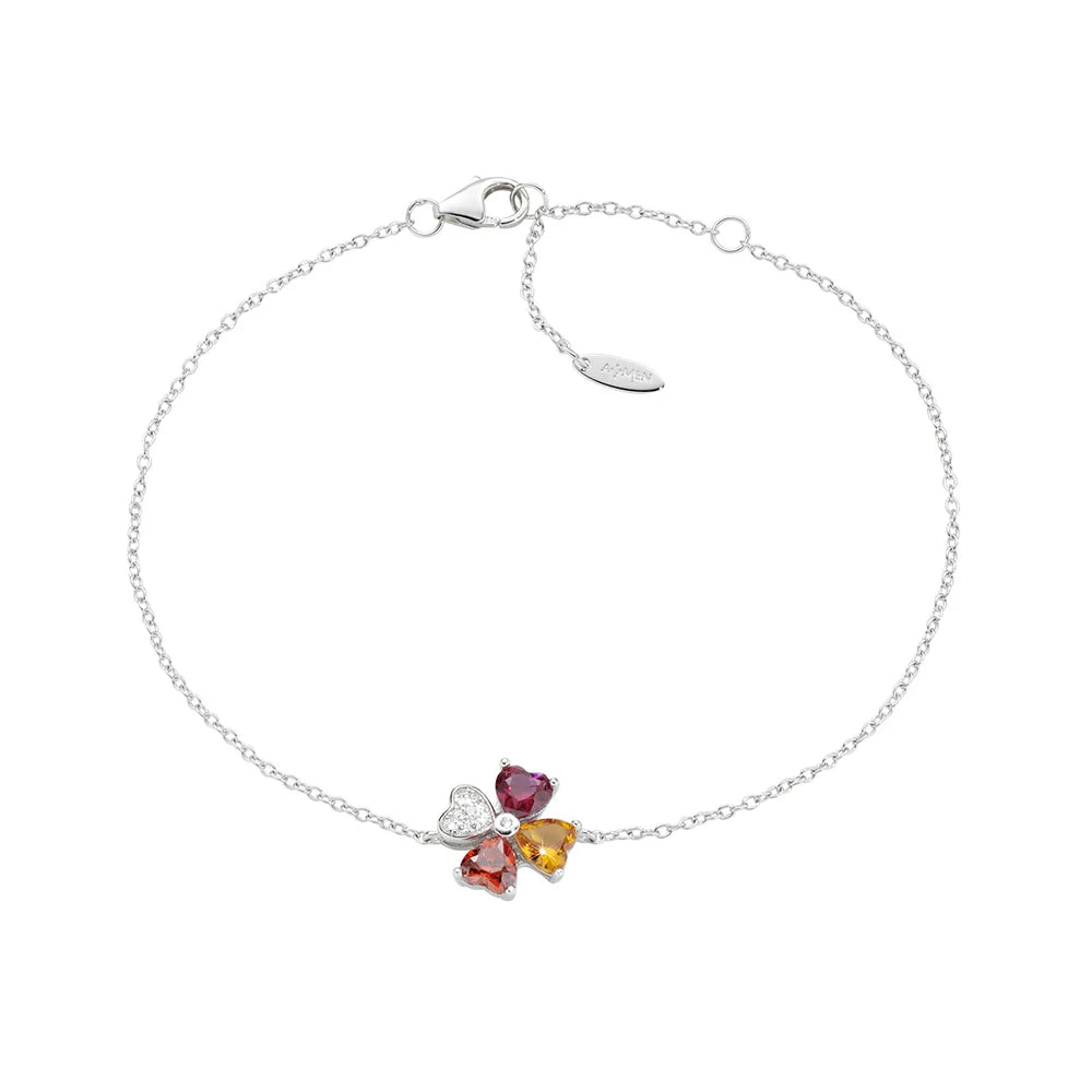 Bracciale Donna con Quadricuore Arancione Multicolor in Argento - AMEN