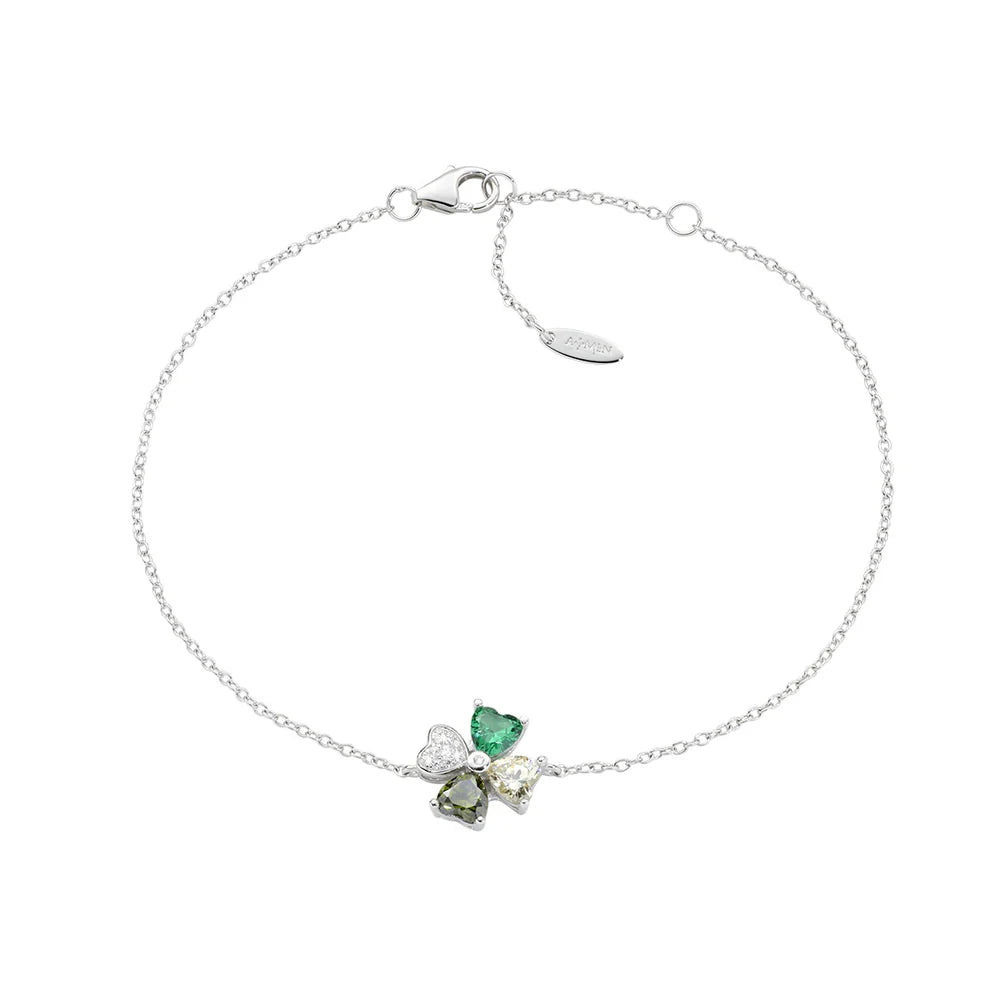 Bracciale Donna con Quadricuore Verde Multicolor in Argento - AMEN