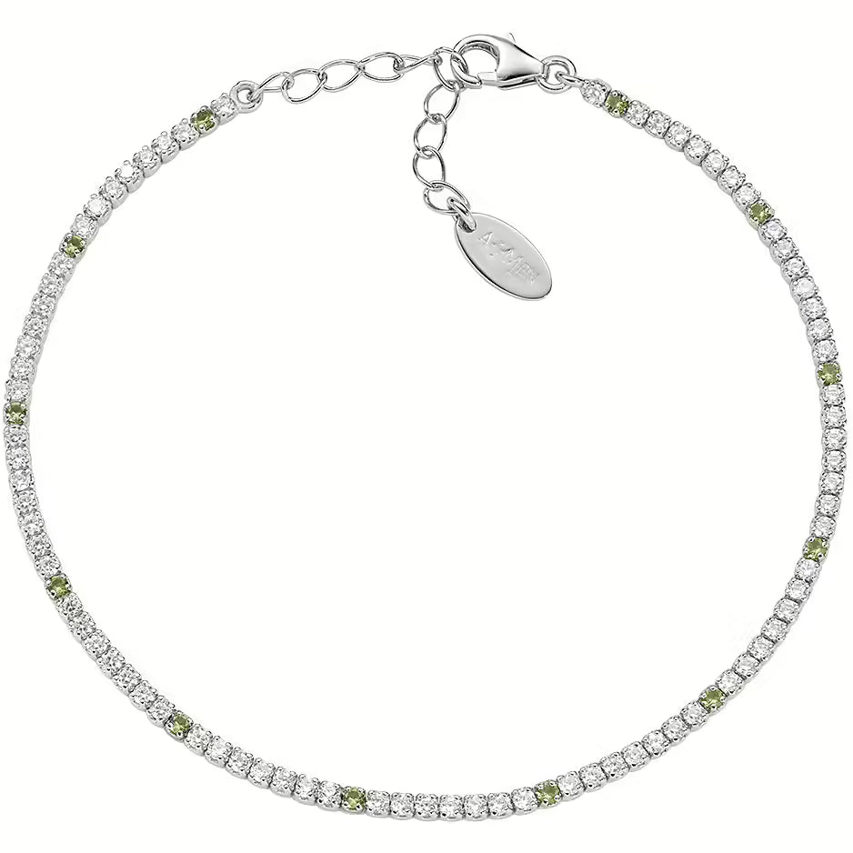 Bracciale Unisex Tennis in Argento con Zirconi Bianchi e Verdi - AMEN