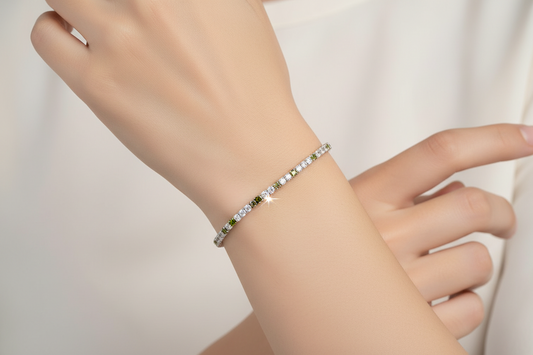 Bracciale Unisex Tennis in Argento con Zirconi Bianchi e Verdi - AMEN