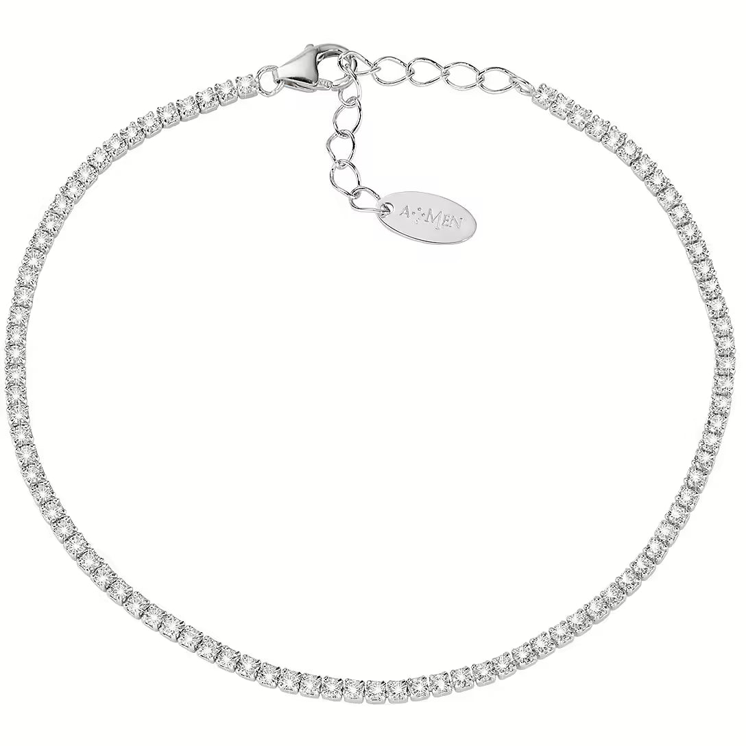 Bracciale Unisex Tennis in Argento con Zirconi Bianchi - AMEN