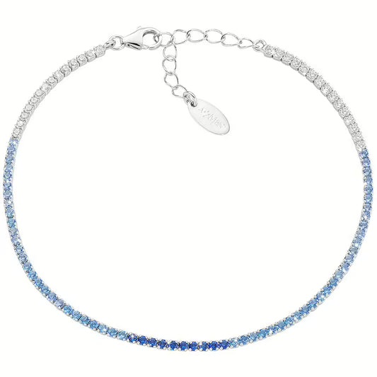 Bracciale Unisex Tennis in Argento con Zirconi Azzurri e Bianchi - AMEN
