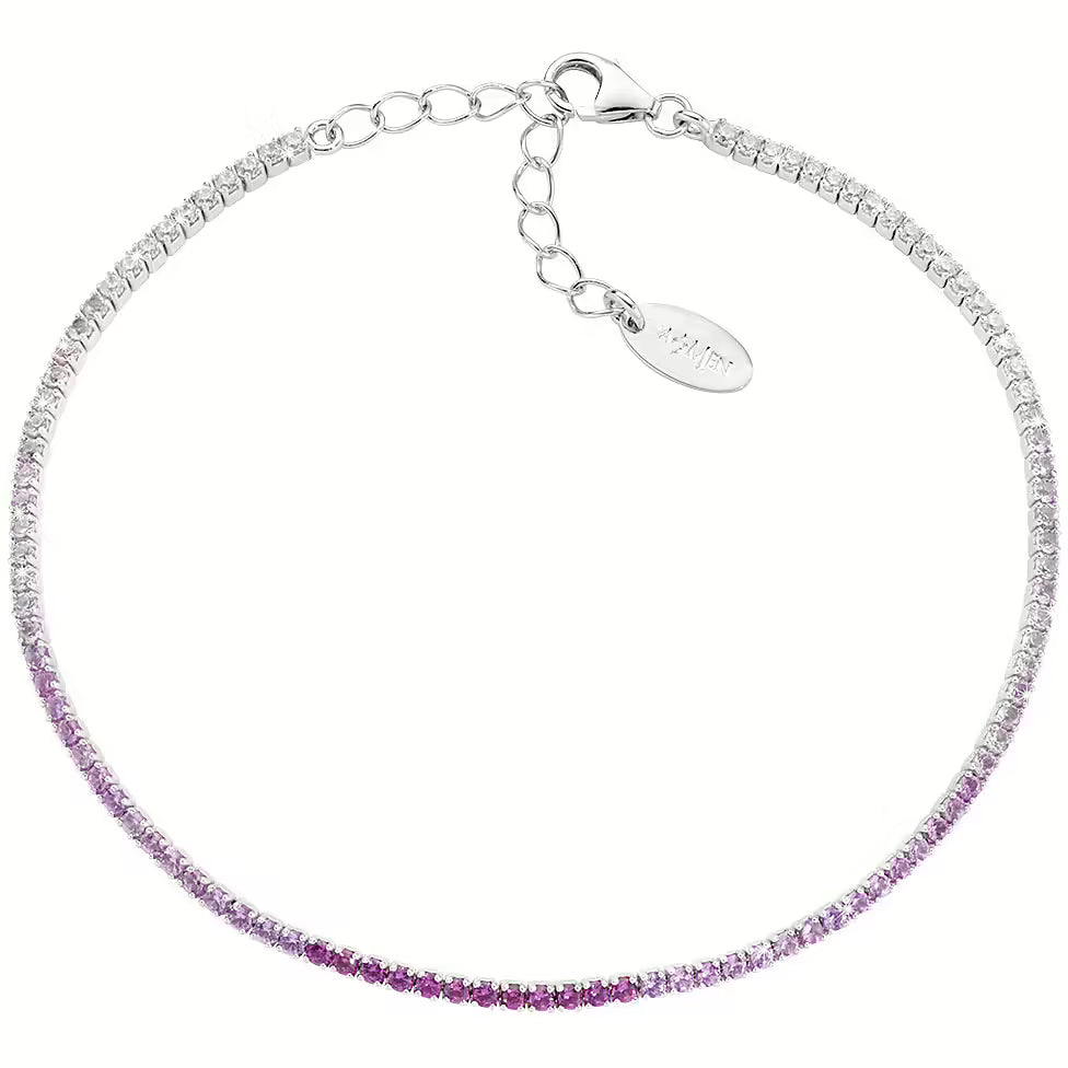 Bracciale Unisex Tennis in Argento con Zirconi Fucsia e Bianchi - AMEN