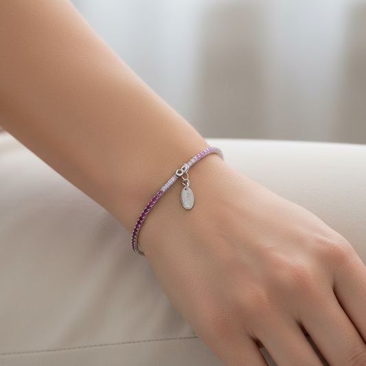 Bracciale Unisex Tennis in Argento con Zirconi Fucsia e Bianchi - AMEN