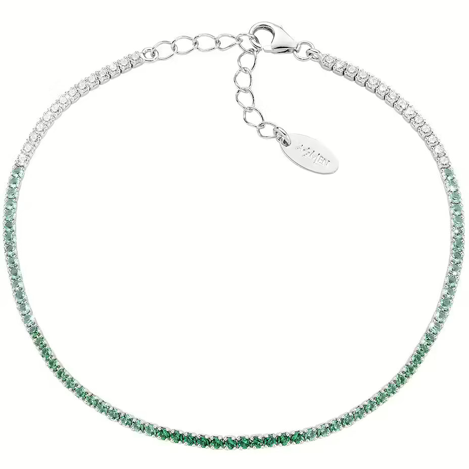 Bracciale Unisex Tennis in Argento con Zirconi Verdi e Bianchi - AMEN