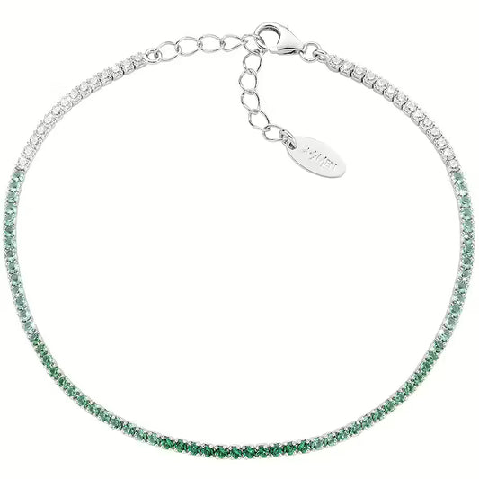 Bracciale Unisex Tennis in Argento con Zirconi Verdi e Bianchi - AMEN