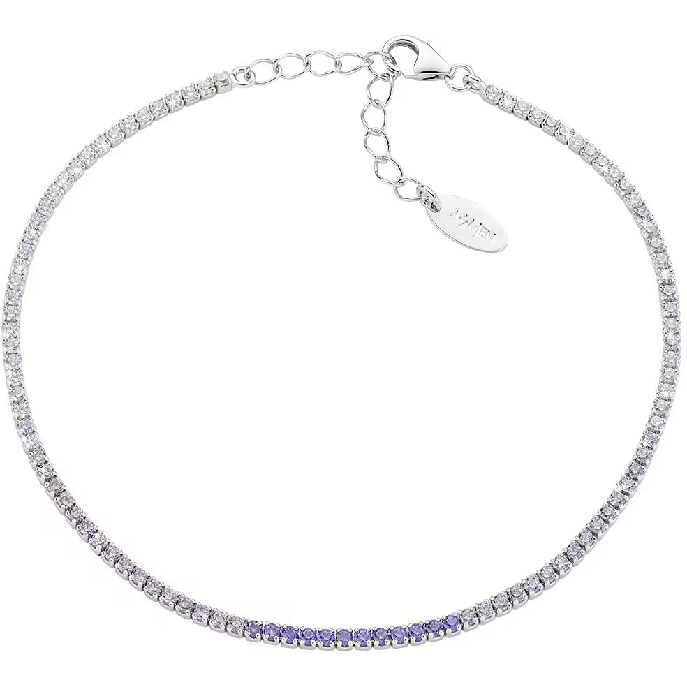 Bracciale Unisex Tennis in Argento con Zirconi Viola e Bianchi - AMEN