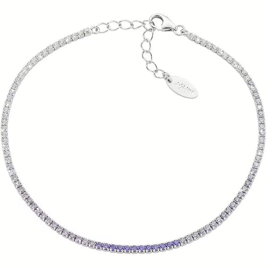Bracciale Unisex Tennis in Argento con Zirconi Viola e Bianchi - AMEN