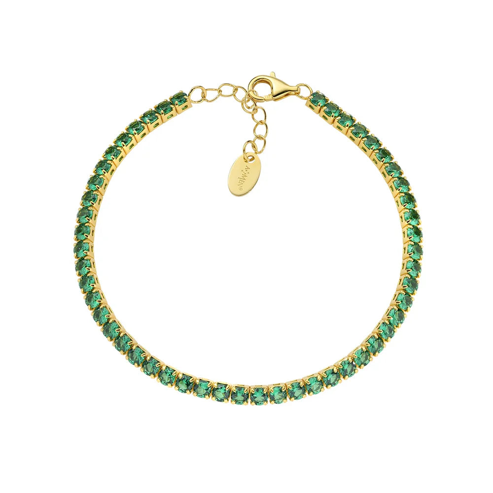 Bracciale Donna Tennis in Argento Dorato e Zirconi Verdi - AMEN