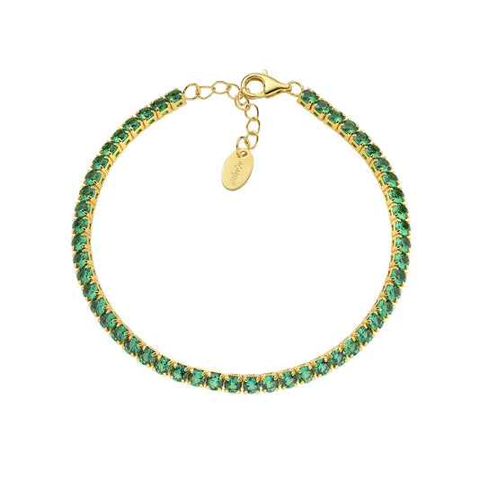Bracciale Donna Tennis in Argento Dorato e Zirconi Verdi - AMEN