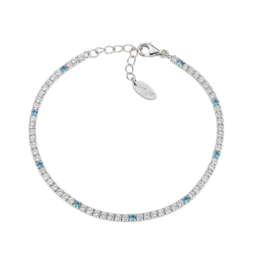 Bracciale Donna Tennis in Argento con Zirconi Bianchi e Acquamarina - AMEN
