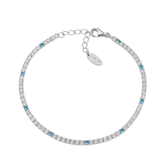 Bracciale Donna Tennis in Argento con Zirconi Bianchi e Acquamarina - AMEN