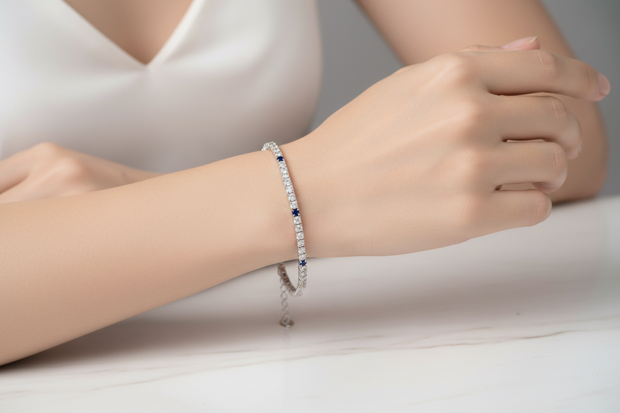 Bracciale Donna Tennis in Argento con Zirconi Bianchi e Blu - AMEN