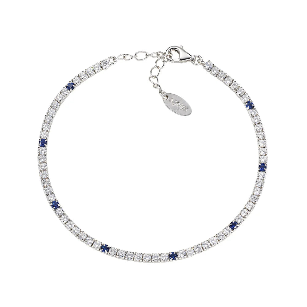 Bracciale Donna Tennis in Argento con Zirconi Bianchi e Blu - AMEN