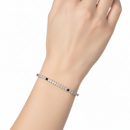 Bracciale Donna Tennis in Argento con Zirconi Bianchi e Neri - AMEN