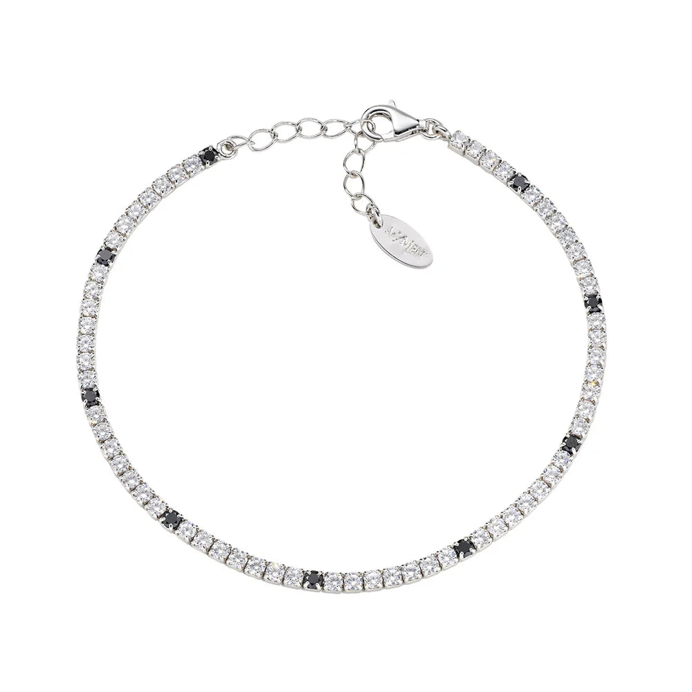 Bracciale Donna Tennis in Argento con Zirconi Bianchi e Neri - AMEN
