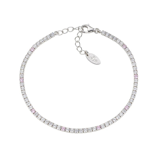 Bracciale Donna Tennis in Argento con Zirconi Bianchi e Rosa - AMEN