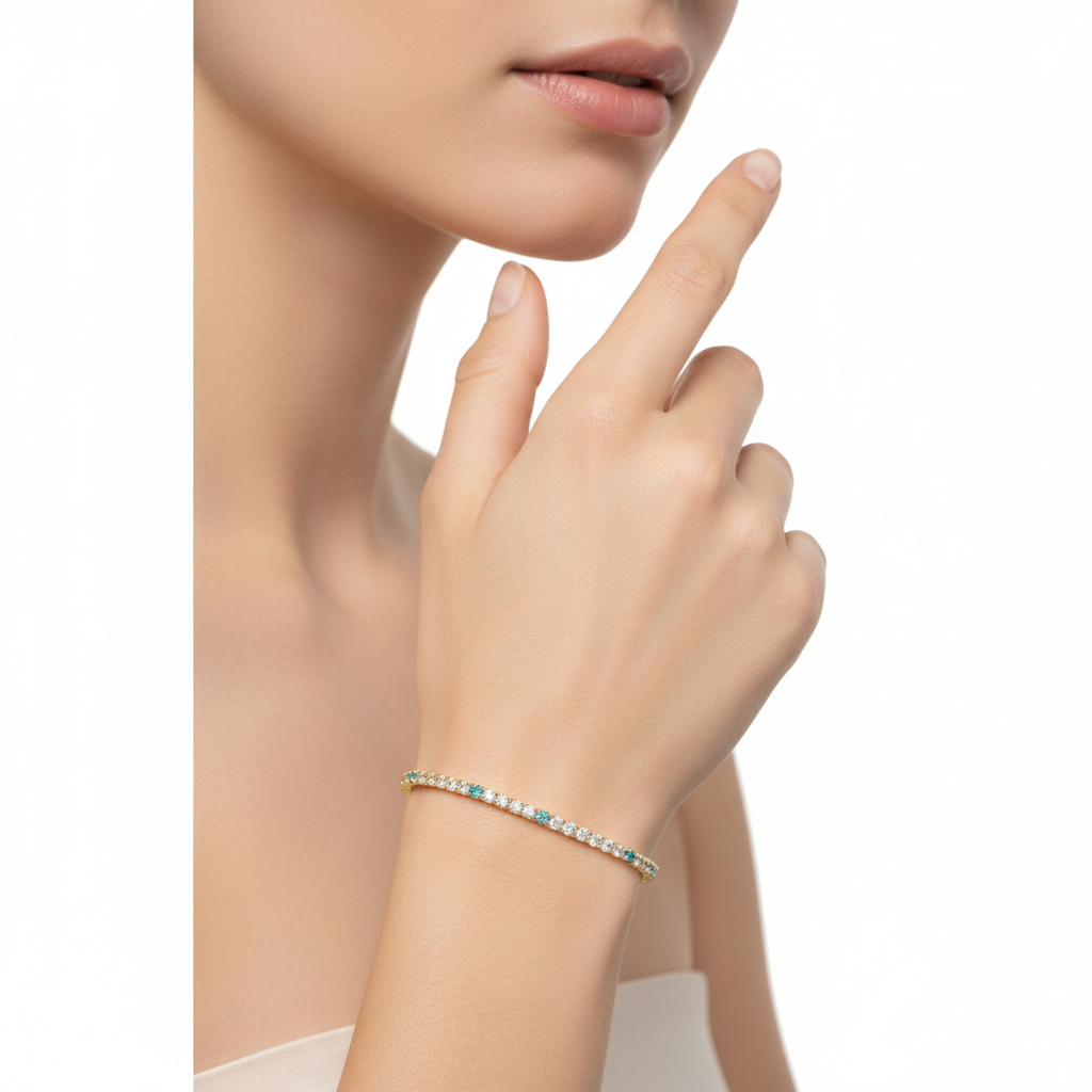 Bracciale Donna Tennis in Argento Dorato e Zirconi - AMEN