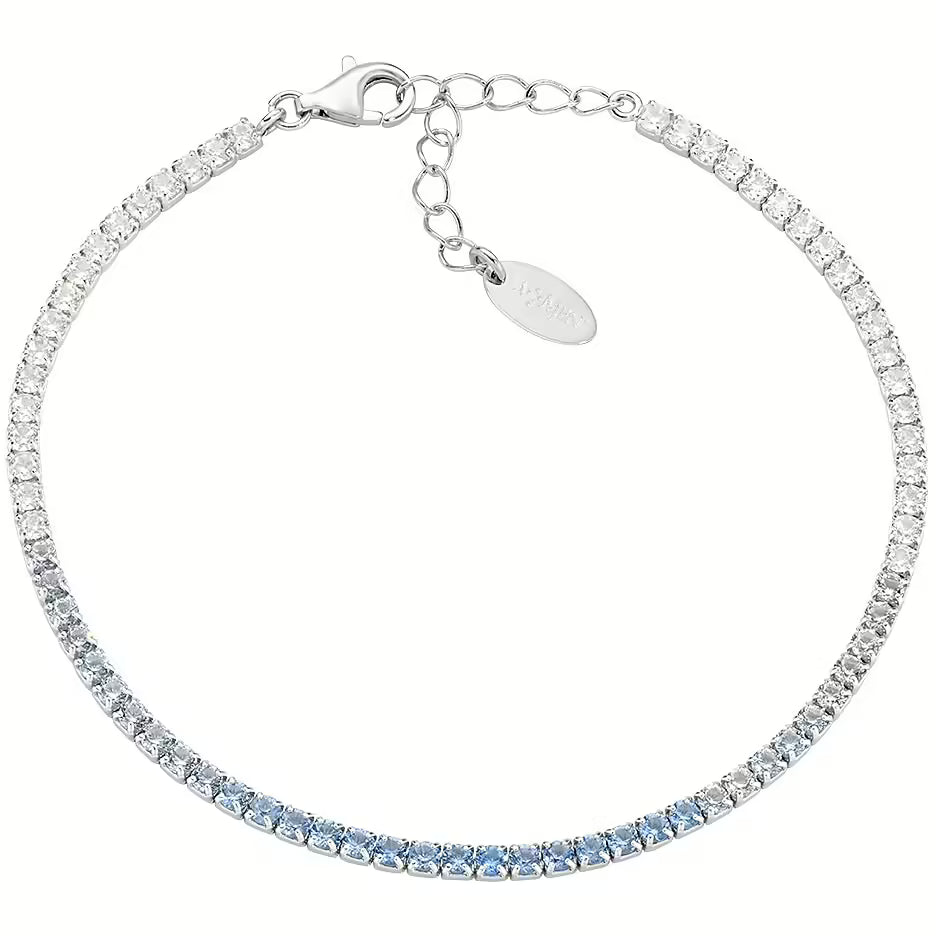 Bracciale Unisex Tennis in Argento con Zirconi Bianchi e Azzurri  - AMEN