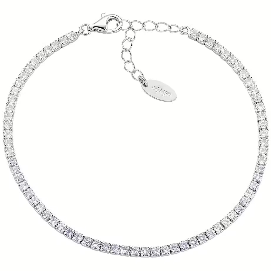 Bracciale Unisex Tennis in Argento con Zirconi Bianchi e Viola - AMEN