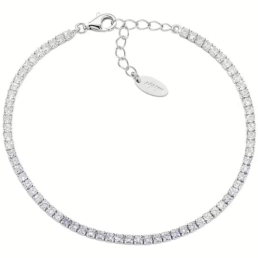 Bracciale Unisex Tennis in Argento con Zirconi Bianchi e Viola - AMEN