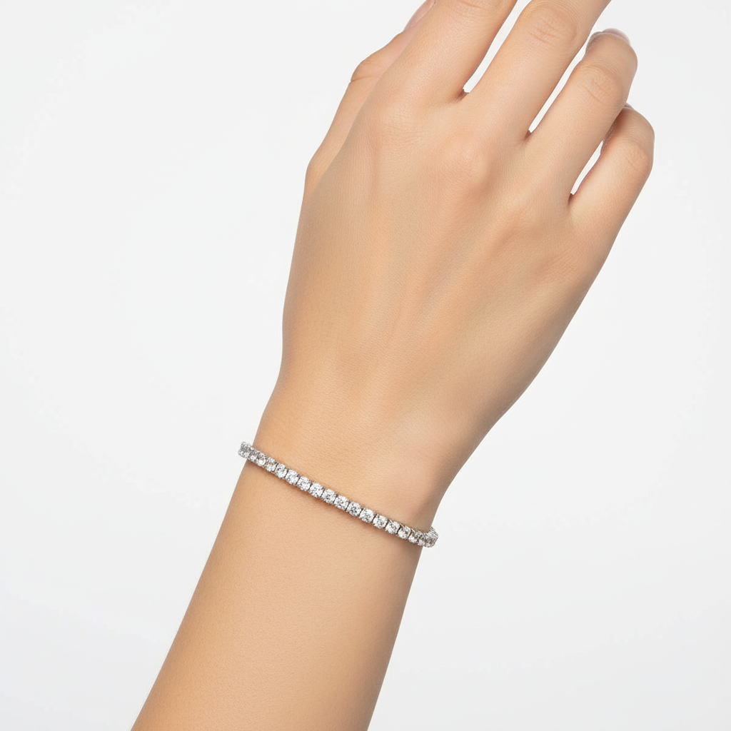 Bracciale Unisex Tennis in Argento con Zirconi Bianchi e Viola - AMEN