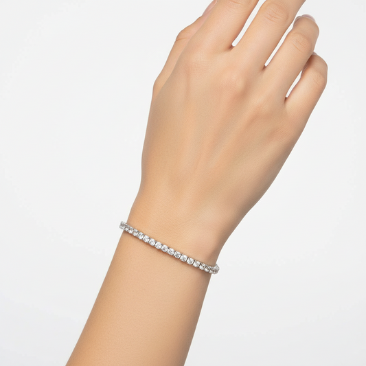 Bracciale Unisex Tennis in Argento con Zirconi Bianchi e Viola - AMEN