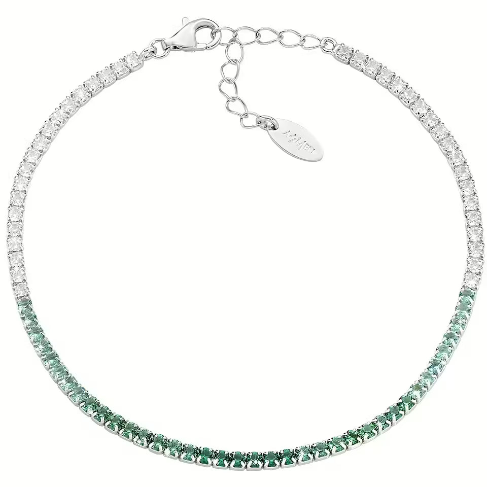 Bracciale Unisex Tennis in Argento con Zirconi Bianchi e Verdi - AMEN