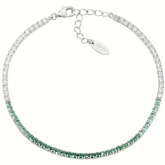 Bracciale Unisex Tennis in Argento con Zirconi Bianchi e Verdi - AMEN