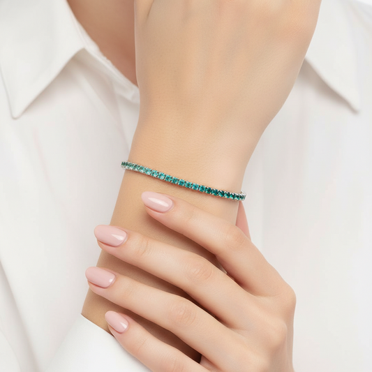 Bracciale Unisex Tennis in Argento con Zirconi Bianchi e Verdi - AMEN