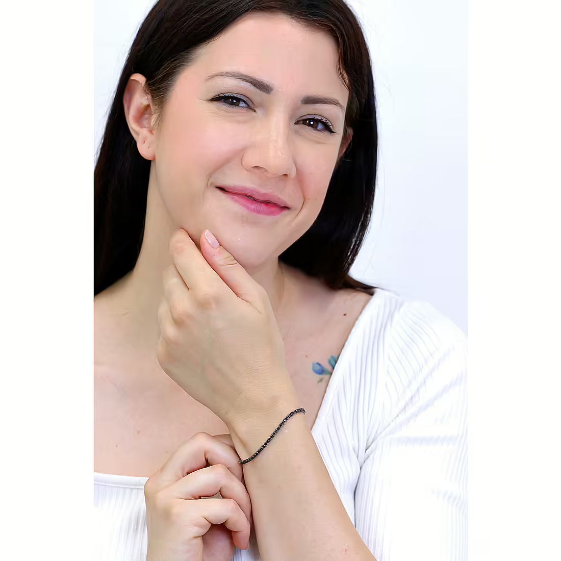 Bracciale Unisex Tennis in Argento con Zirconi Neri - AMEN