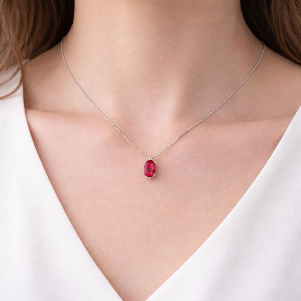 Collana in Oro Bianco 18kt con Diamante Naturale Rosso - LUCCIOLE