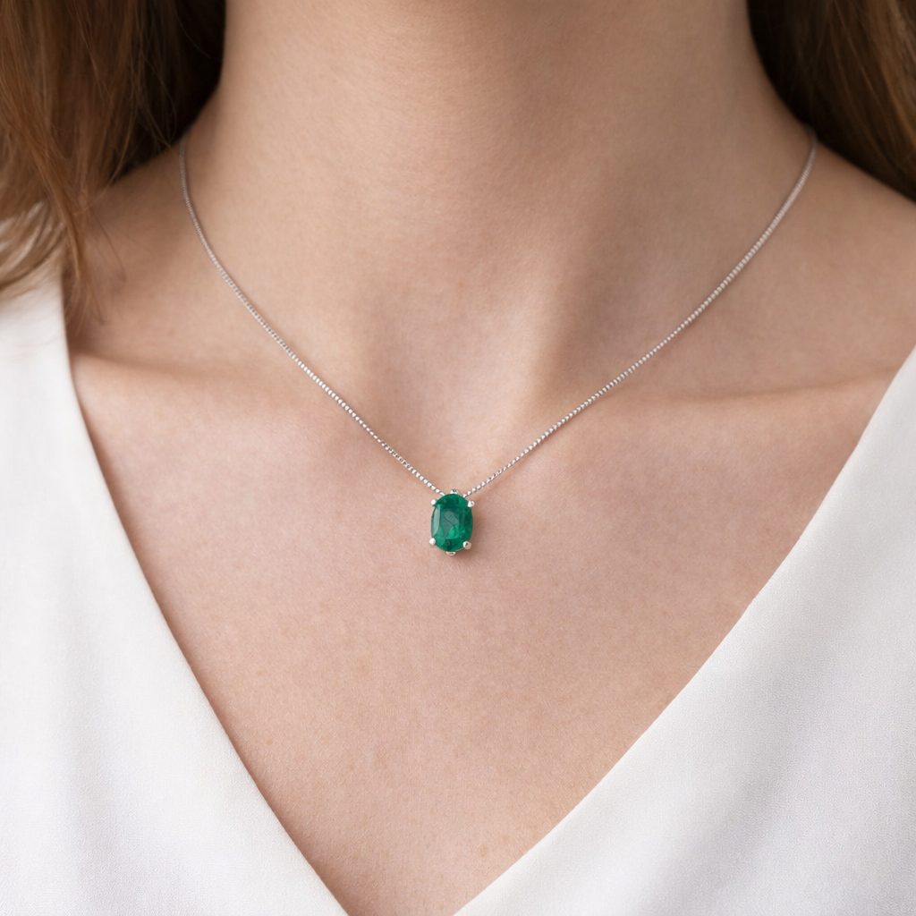 Collana in Oro Bianco 18kt con Diamante Naturale Verde - LUCCIOLE