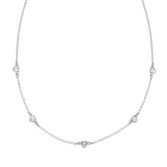 Collana Donna Cinque Cuori Bianchi in Argento - AMEN