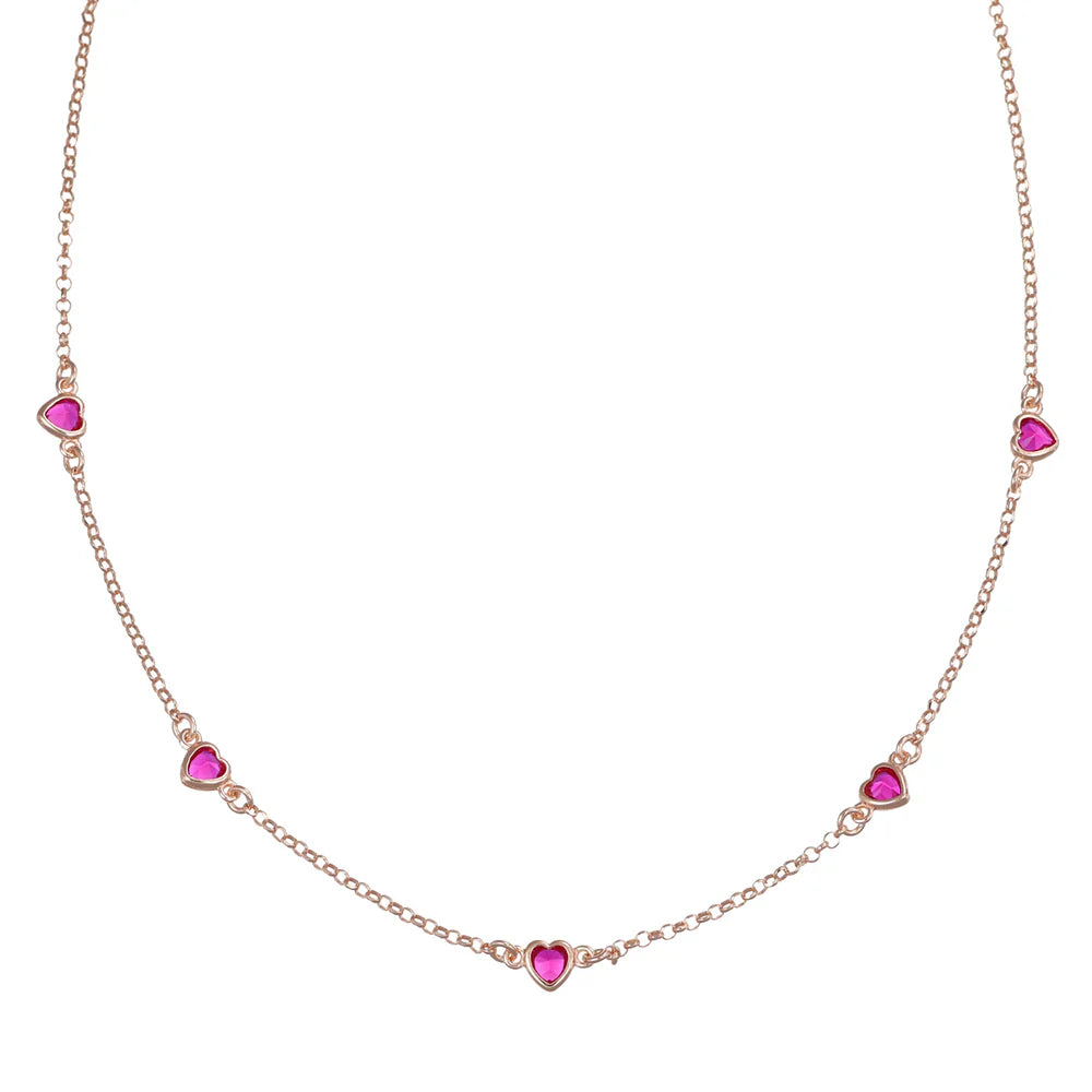 Collana Donna Cinque Cuori Rubino in Argento - AMEN