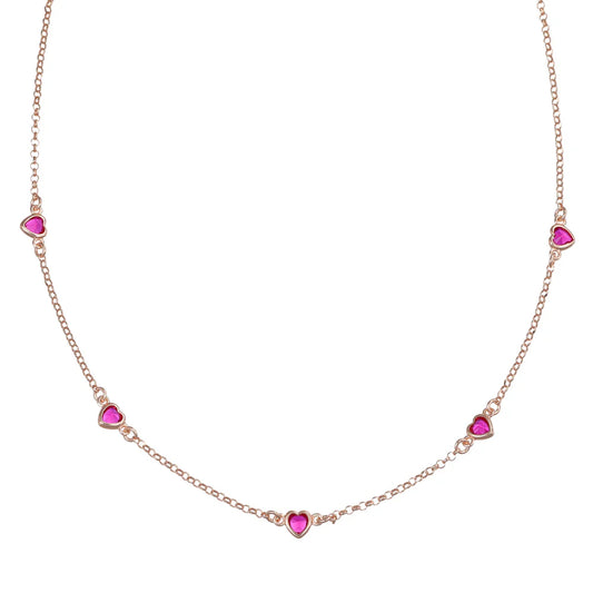 Collana Donna Cinque Cuori Rubino in Argento - AMEN